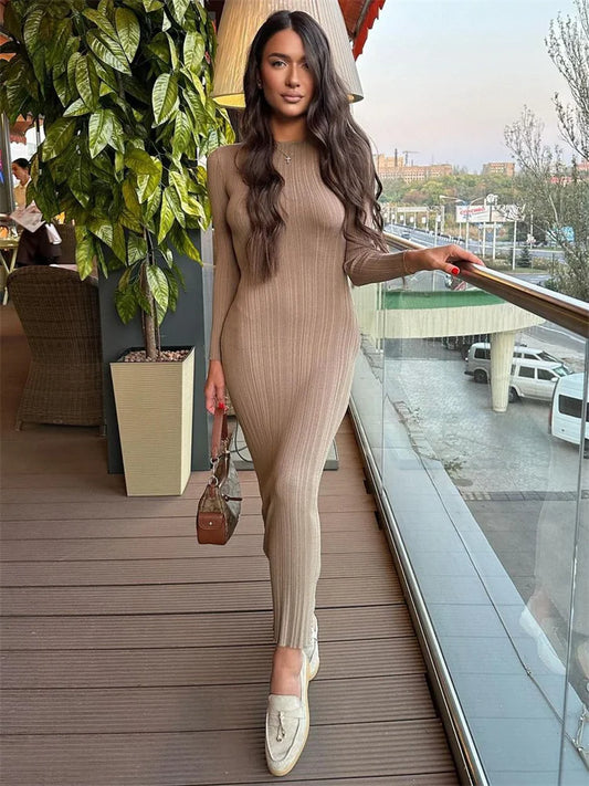 High Waist, Long Sleeve, Slim Fit Party Dress for Women